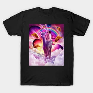 Cosmic Cat Riding Alpaca Unicorn T-Shirt